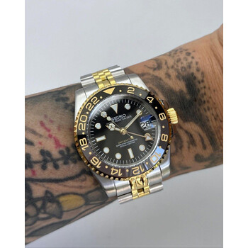 Custom Seiko Mod • 2-Tone Steel Gold Bruce Wayne GMT-Master II • 40mm